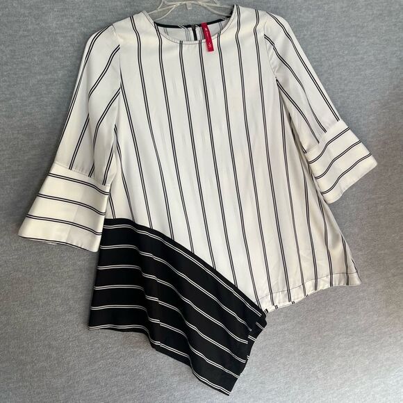 IC by Connie K Asymmetric Lagenlook Top Small Black White Stripe Artsy Tunic NWT - Picture 2 of 11